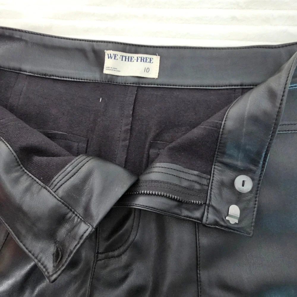 Free People Womens Glow Up Vegan Flare Pants 10 Black Faux Leather Boho Edgy